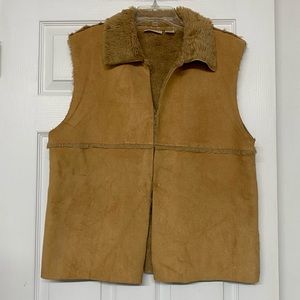 Suede Look Fur Lined Soft Cozy Vest Western BoHo Sz L
